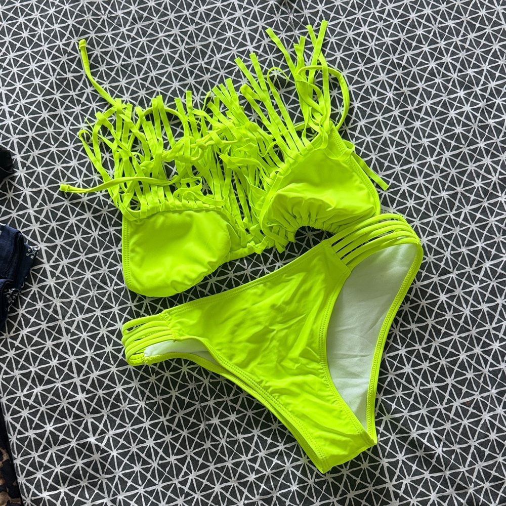 SHEIN Neon Fringe Bikini Set